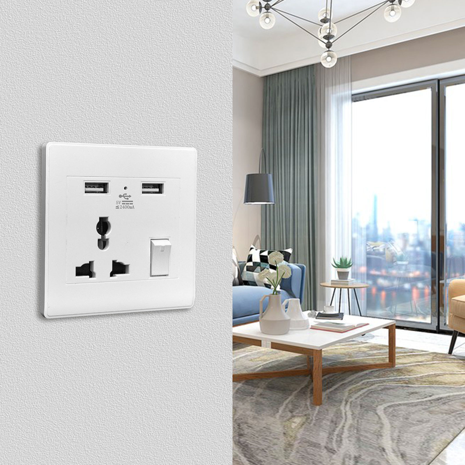 Christmas Clearance Tpzfurit Universal 5-Hole USB Wall Outlet with Dual USB-A Ports, Overload Protection, and Flame-Retardant Material for Global Use, 110-250V, Supports Multiple Devices Safely and E